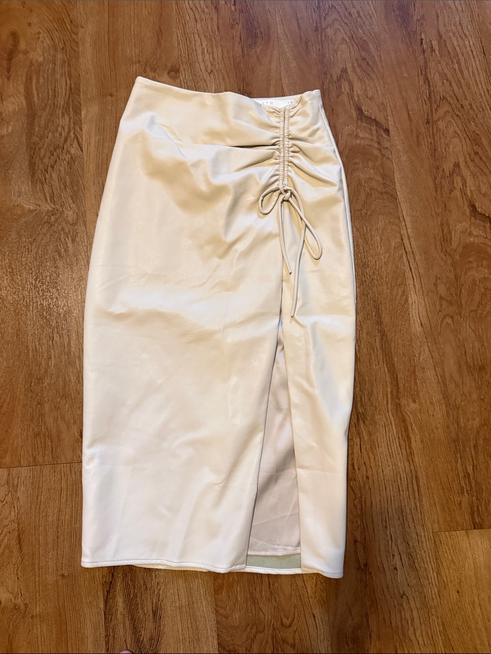 Astr Cream Ruched Side-Tie Midi Skirt